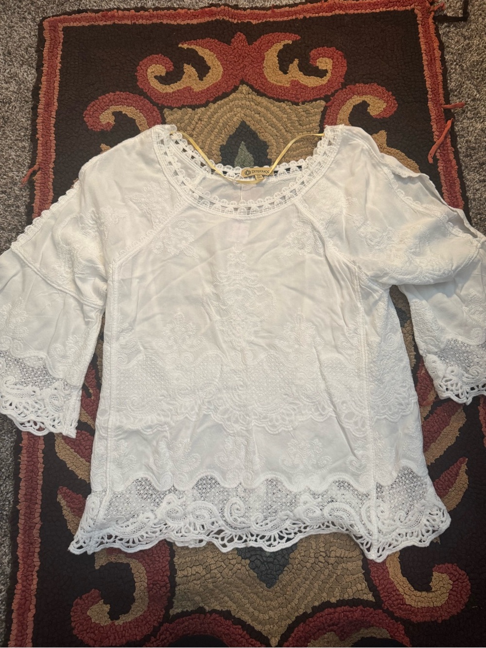 Democracy White Lace Trim Boho Peasant Top